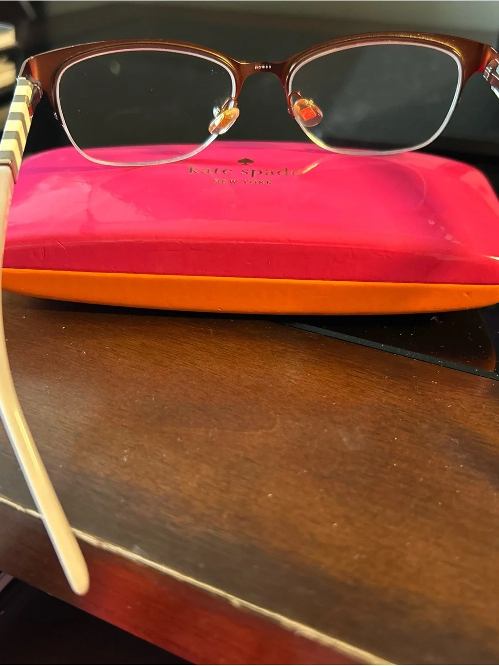kate spade Pink and Orange Hard Eyeglass Case with Striped Arms